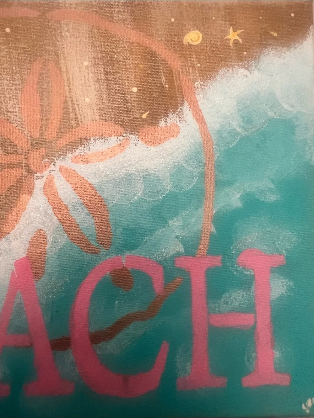 Hand Painted 12”x9” Beach Sand Dollar Wall Art Canvas in Pink and Teal